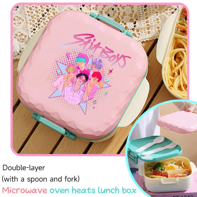 I YAN 800ml BPA-free lunch box with spoon and fork, microwave-safe, portable for students and office workers.