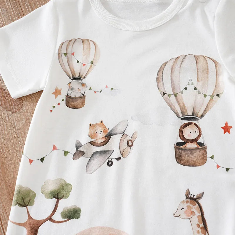 Baby Summer Bodysuit – Cute Cartoon Animal Print Short Sleeve Romper (0–18 Months) - I YAN