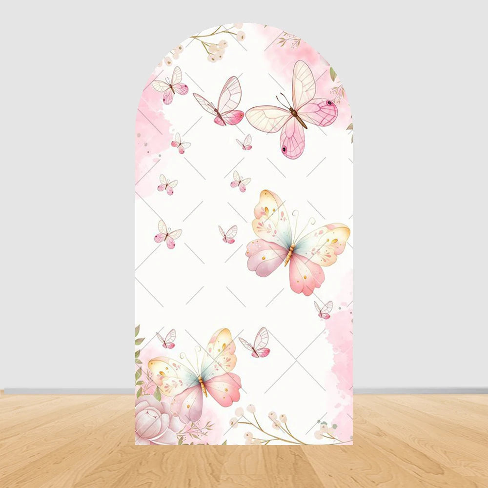 Fairy Woodhouse Arch Backdrop Cover Girl Birthday Party Baby Shower Pink Floral Butterfly Arch Background Photography Decoration