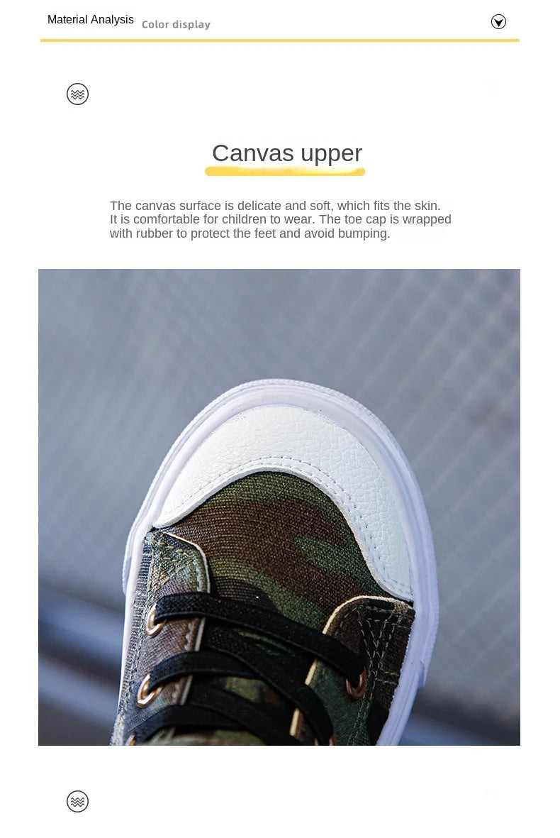 Spring Autumn Canvas Board Shoes Children Camouflage Flat Bottom Casual Shoes Boys Girls High Top Breathable Kid Sprint Sneakers