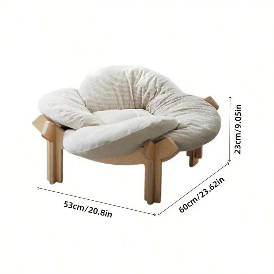 Wooden Elevated Cat Bed With Soft Cushion, Indoor Cat Hammock Lounge, Multi-Purpose Kitten Cradle, Modern Cat Sofa For Living