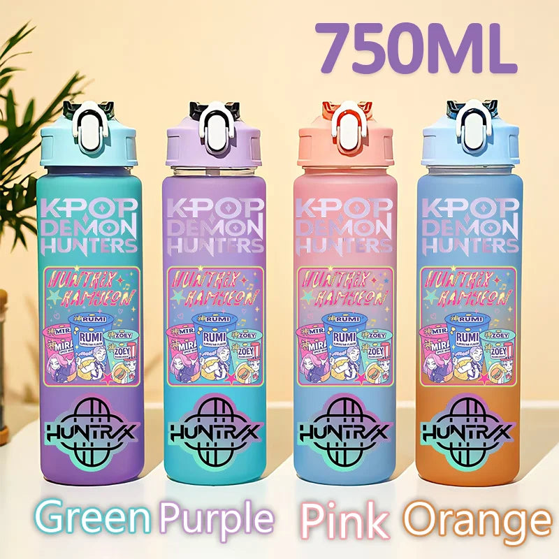 kpop 750ML Demon Hunters Bottle Gourde Gradient Color Water Cup Plastic Drinking Cup gradient straw cup gift