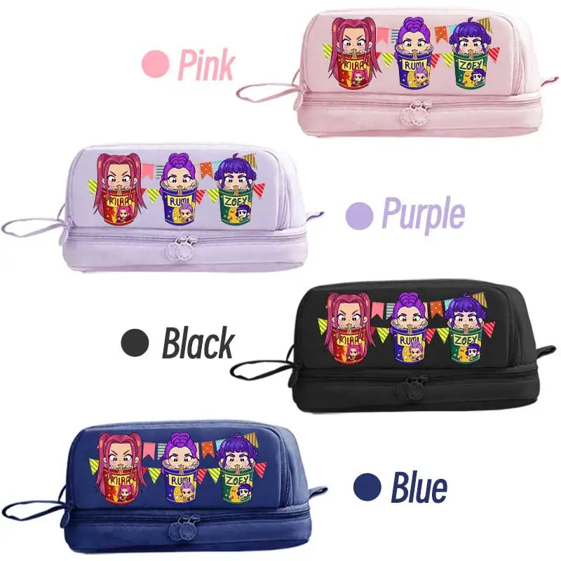 I YAN Kpop Demon Hunters pencil case, double-layer anime stationery bag with Demon Hunter design, ideal for kids' school accessories