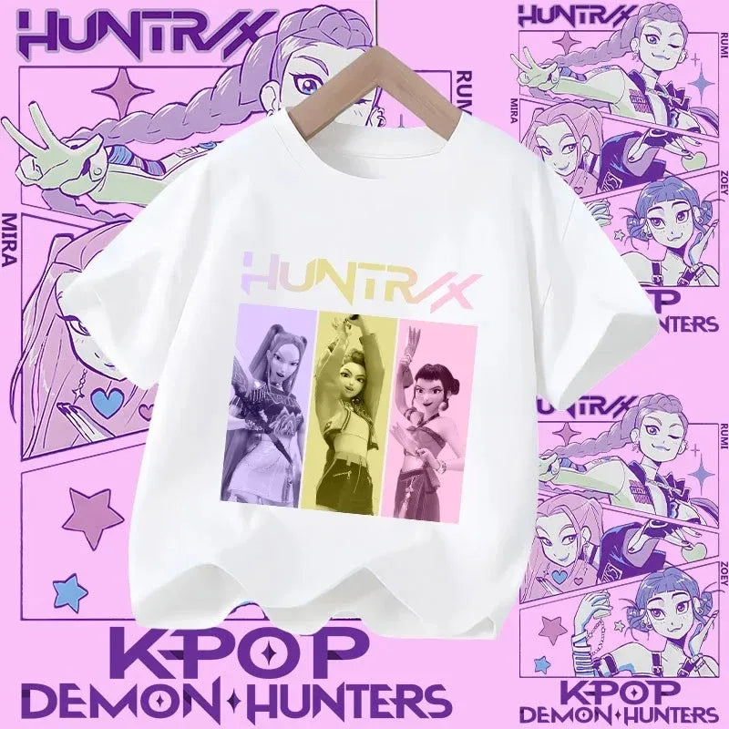 Soft Cotton T-Shirt for Girls  Movie Design Children's Clothing Gifts K-Pop Demon Hunters Fans Fashionable Casual Tops Summer