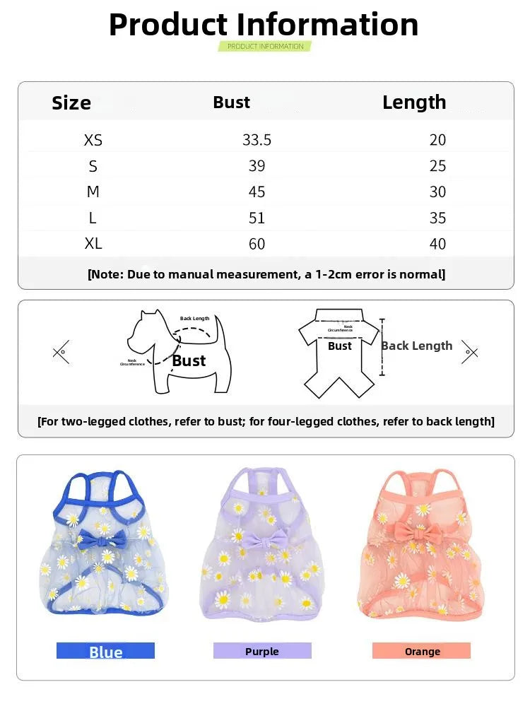 Breathable High-Value Dog Vest Summer Teddy Small Medium Dog Mesh Clothes Cool Feeling Functional Pet Clothing Daisy Pattern