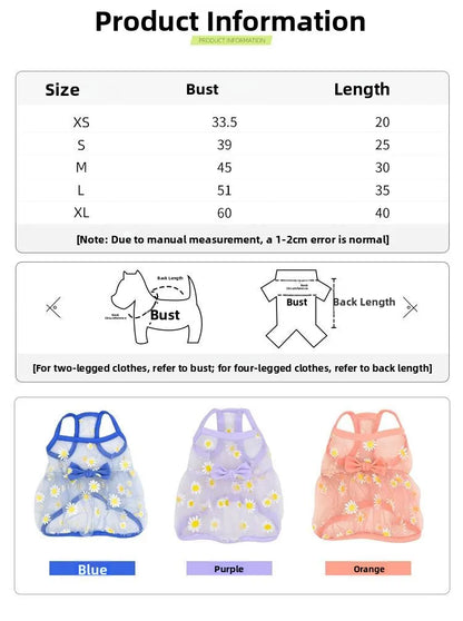 Breathable High-Value Dog Vest Summer Teddy Small Medium Dog Mesh Clothes Cool Feeling Functional Pet Clothing Daisy Pattern