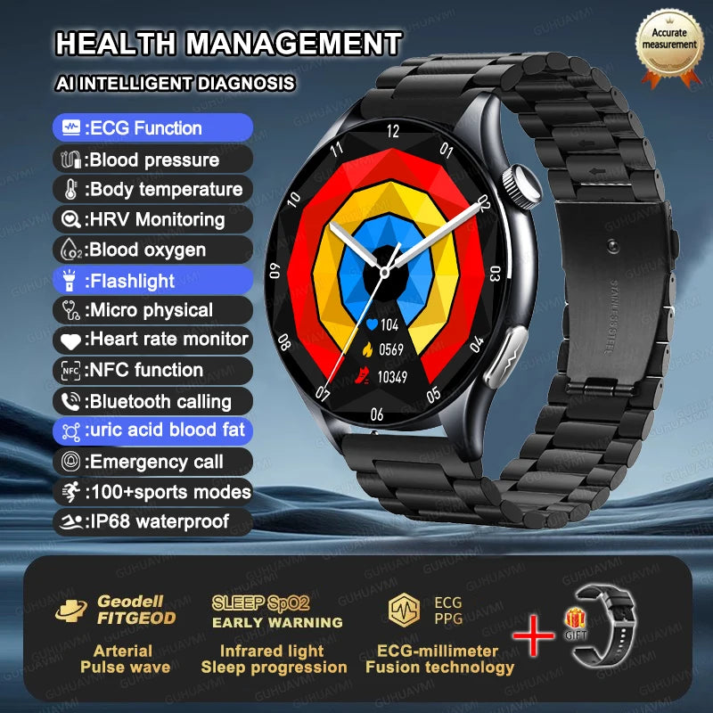 New ECG+PPG Health Diagnosis Smartwatches Men Women Clock Uric Acid Lipid BP Heart rate Tracker NFC Sports Smart Watch IOS
