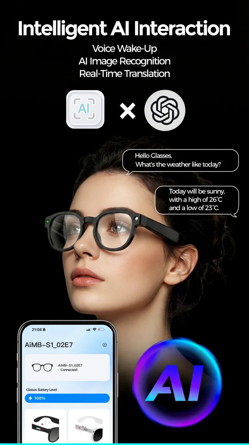 2026 New Smart AI Glasses 800W Shooting Camera HD Photo Video Voice Call Translation Waterproof Bluetooth AI Motorcycle Glasses