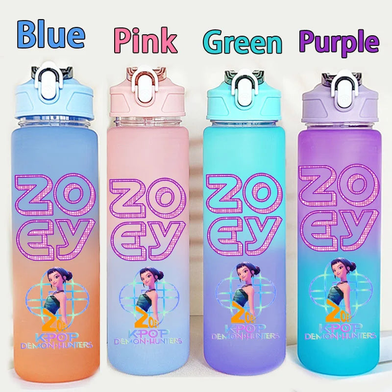Kids water bottle by I YAN featuring Demon Hunters design, 750ML capacity, with letter and number graphics for school use.