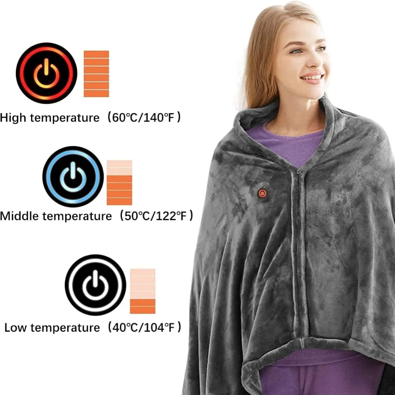 Wearable Electric Blanket 3 Heating Levels USB Heating Winter Warm Blanket Home Office Outdoor Heating Mattres Washable