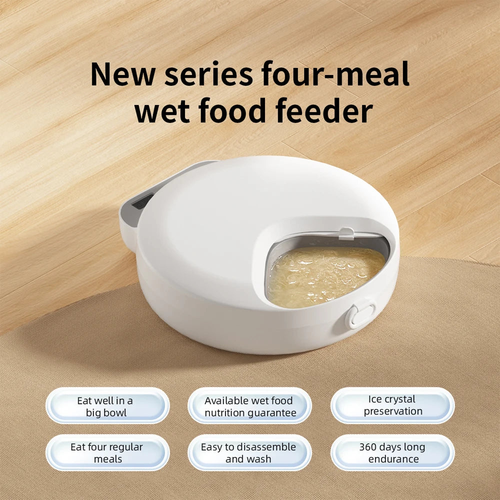 4-Meal Automatic Pet Feeder for Dry & Wet Food | Smart Timed Cat & Dog Food Dispenser with Freshness Seal & Slow Feeding Bowl