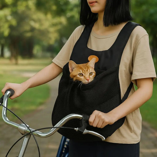 I YAN breathable pet shoulder bag with adjustable straps, foldable design, suitable for outdoor hiking, cycling, and travel with pets.