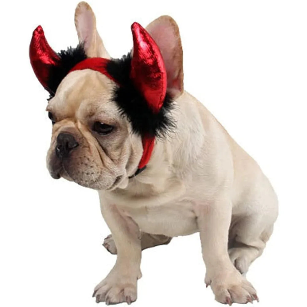 Pet Halloween Costumes: Devil Horn Headband and Dress Up Accessories for Cats and Small Dogs, Red