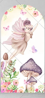 Fairy Girl 1st Birthday Party Arch Backdrop Spring Garden Pink Purple Butterfly Floral Mushroom Door Baby Shower Backgrounds