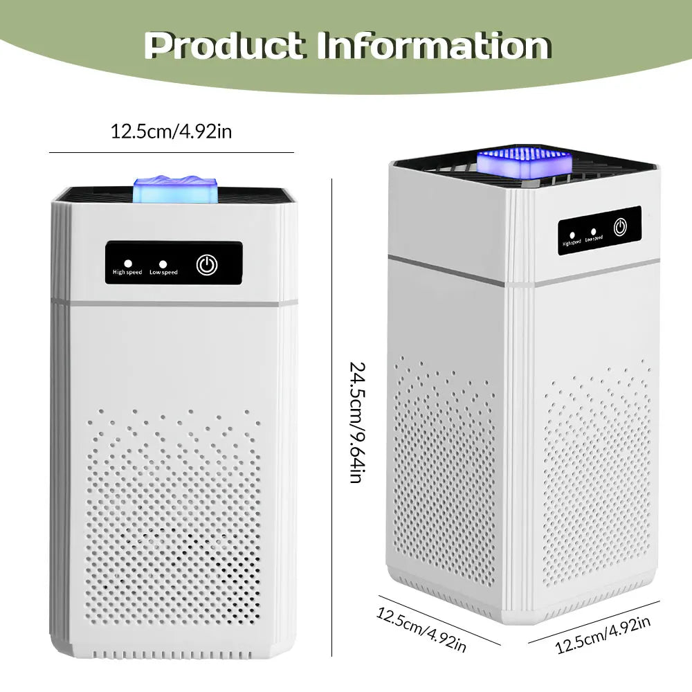 I YAN HEPA air purifier for home and bedroom, USB powered with 360° air intake, low noise design, suitable for pets, pollen, smoke.