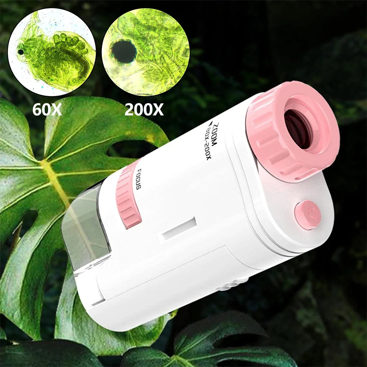 80X-200X Pocket Microscope Electric Mini Microscope with LED Light High Definition Children Microscope for Observation Learning