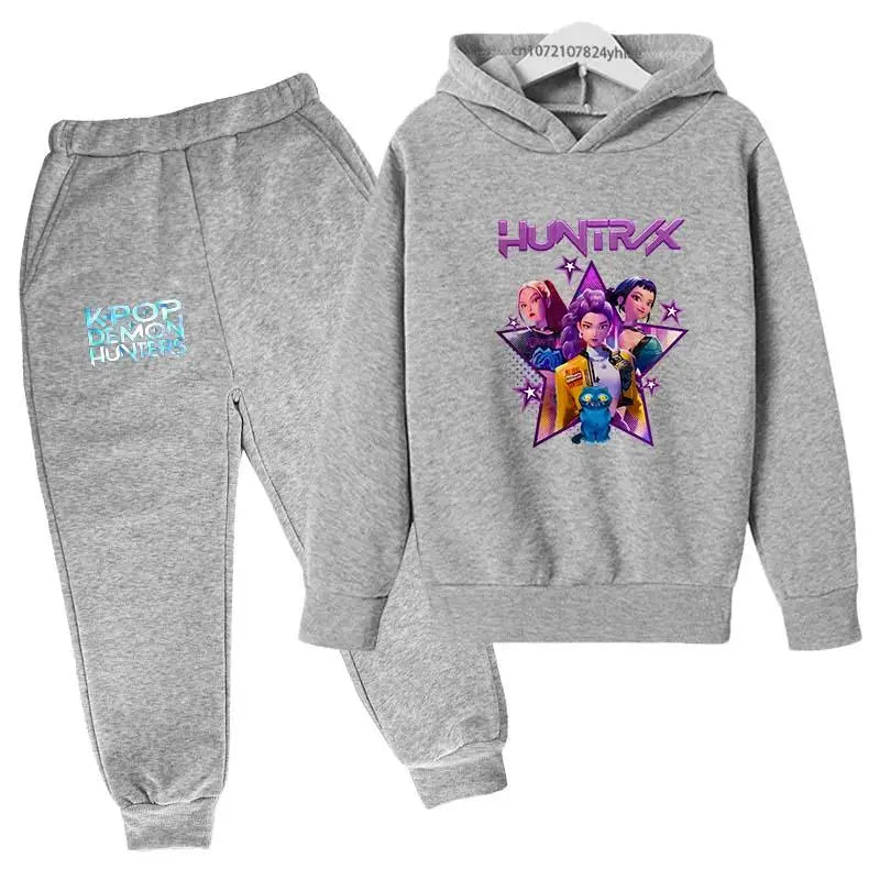 Kpop Demon Hunters Kids Cartoon Print Hoodie And Pants Set 2pcs Tracksuit Casual  Clothing for Boys And Girls 2-13 Years