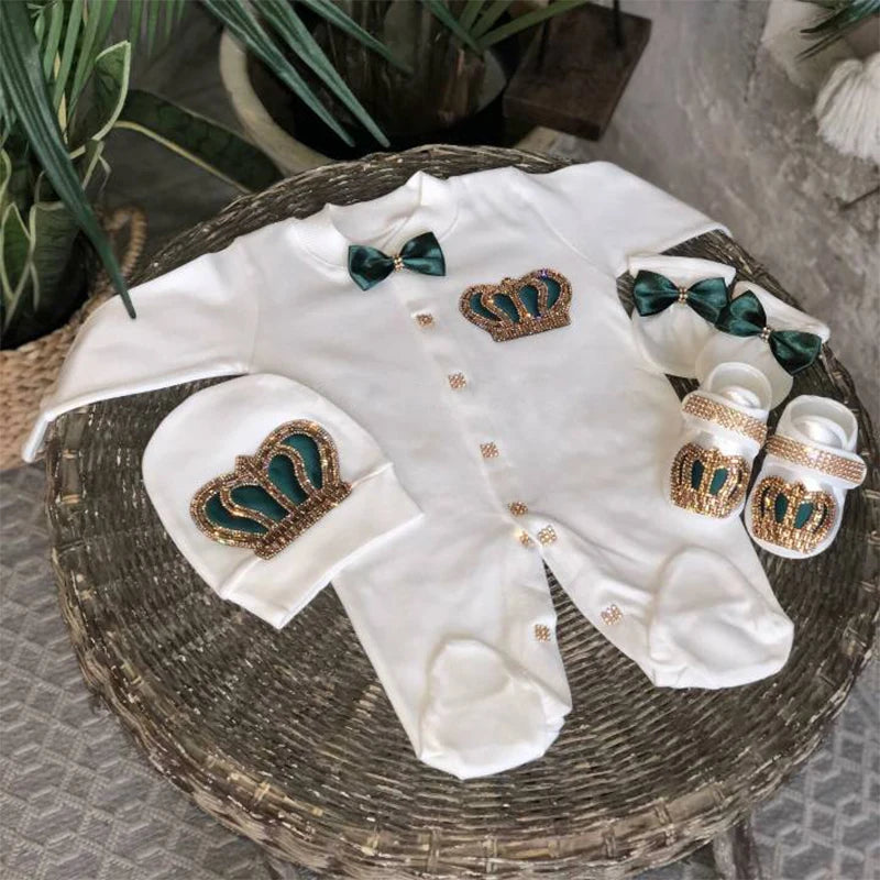 Luxury Newborn Baby Romper Set 4-Piece – Crystal Crown Layette for Photography & Coming Home - I YAN