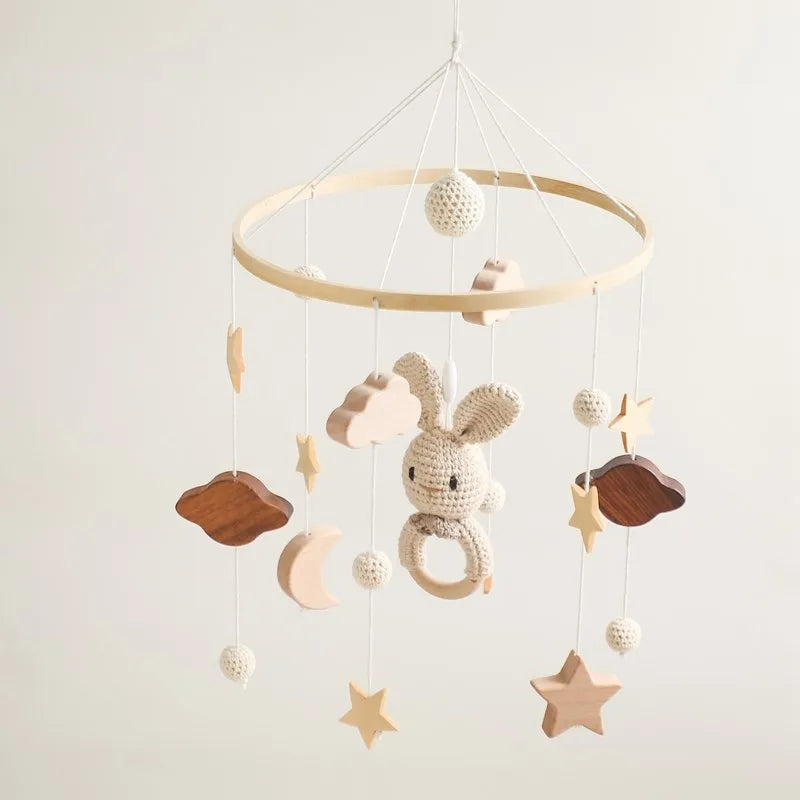 Baby Cloud Crib Mobile with Musical Box – Wooden Rattle Toy for Newborns 0–12M - I YAN