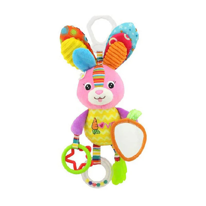 Soft giraffe and zebra plush infant handbells and rattles with handles, teether, ideal for baby development and newborn gift.