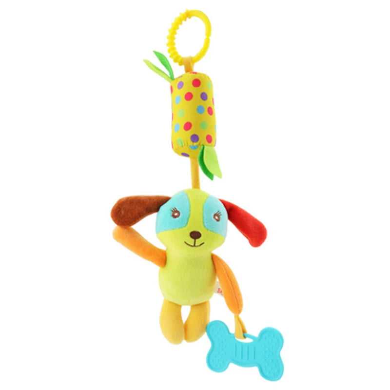 Soft giraffe and zebra plush handbells with rattles, teether, and handles, ideal infant baby development toy for newborns.