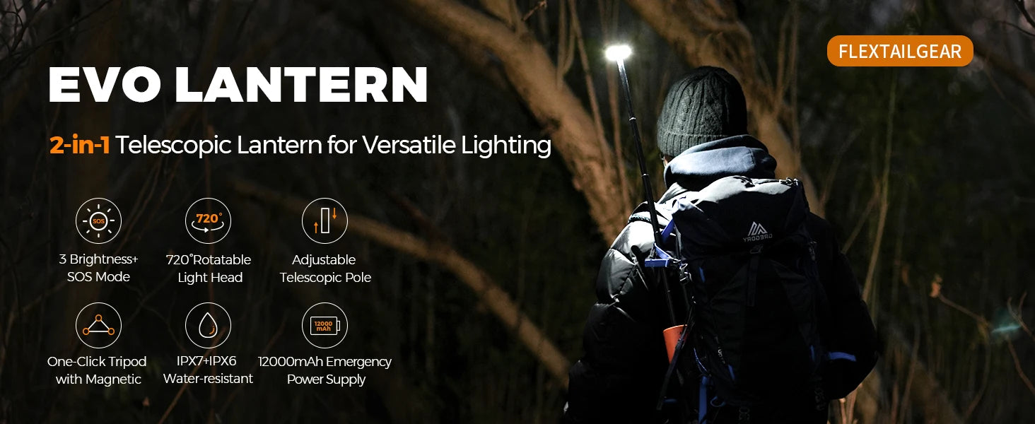 Telescopic Magnetic Camping Lantern with 12000mAh Battery, IPX6/IPX7 Waterproof