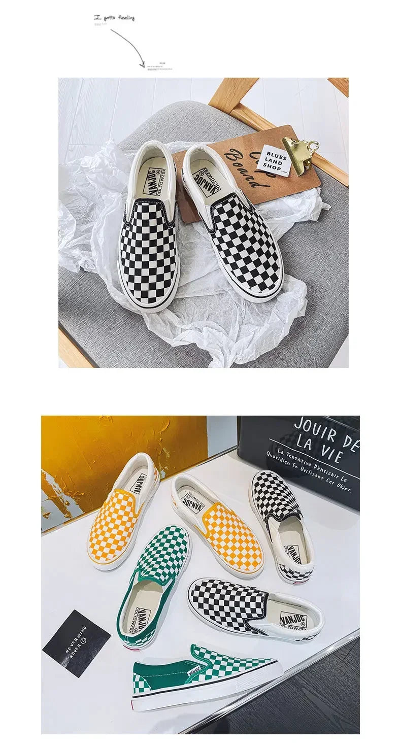 Children Spring Autumn Canvas Shoes Girls One Foot Slip on Shoes Kid Shoes Boys Soft Soled Comfortable Checkerboard Casual Shoes