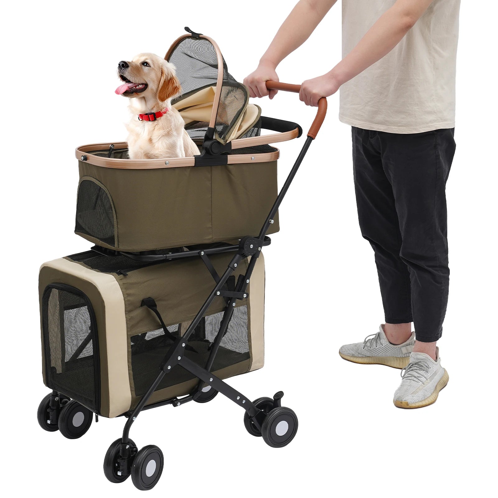 Foldable Pet Stroller for Small/Medium Pets—18.1x22.8x38.2in, 2-Tier Design+Safety Locks, Sunshade+Cushions, Ideal for Travel