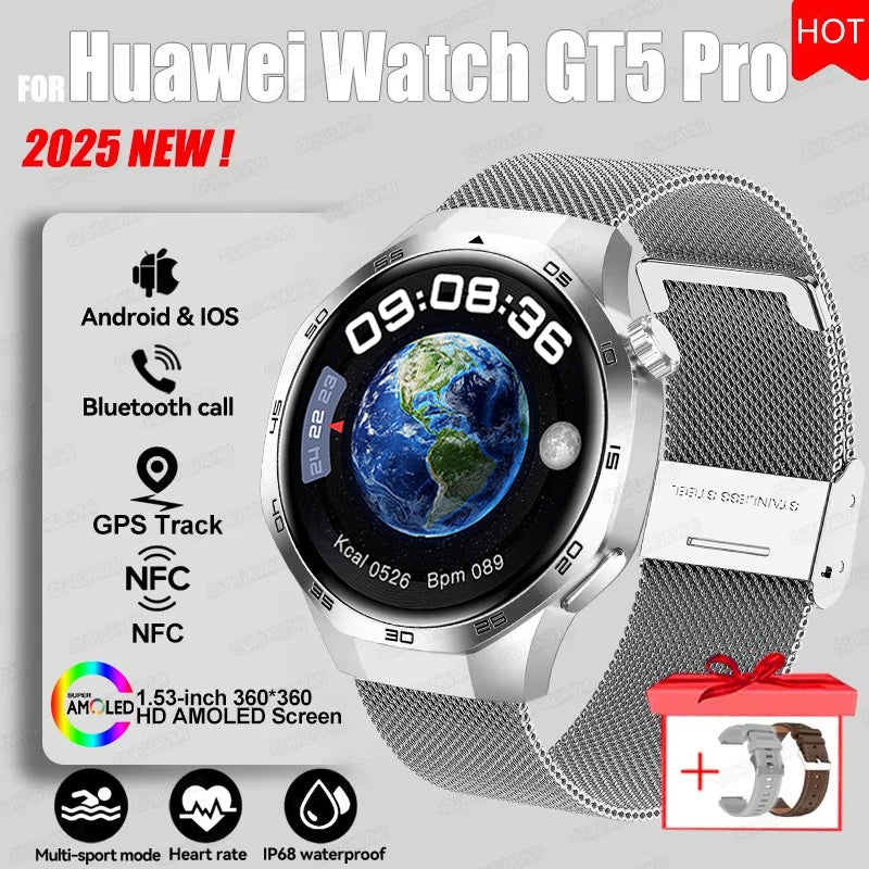Watch 5 Pro GPS Track Compass Smart Watch Men 360*360 AMOLED Screen NFC BT Call Waterproof Health Monitor Man Smartwatches