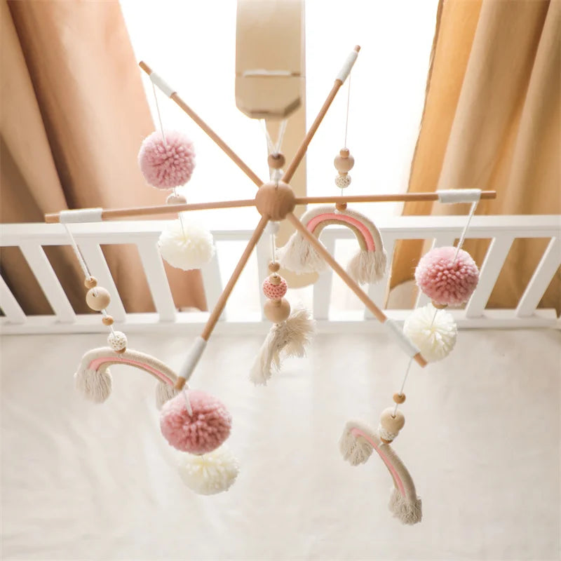 Boho Rainbow Baby Crib Mobile – Wooden Montessori Bed Bell for Newborns - I YAN