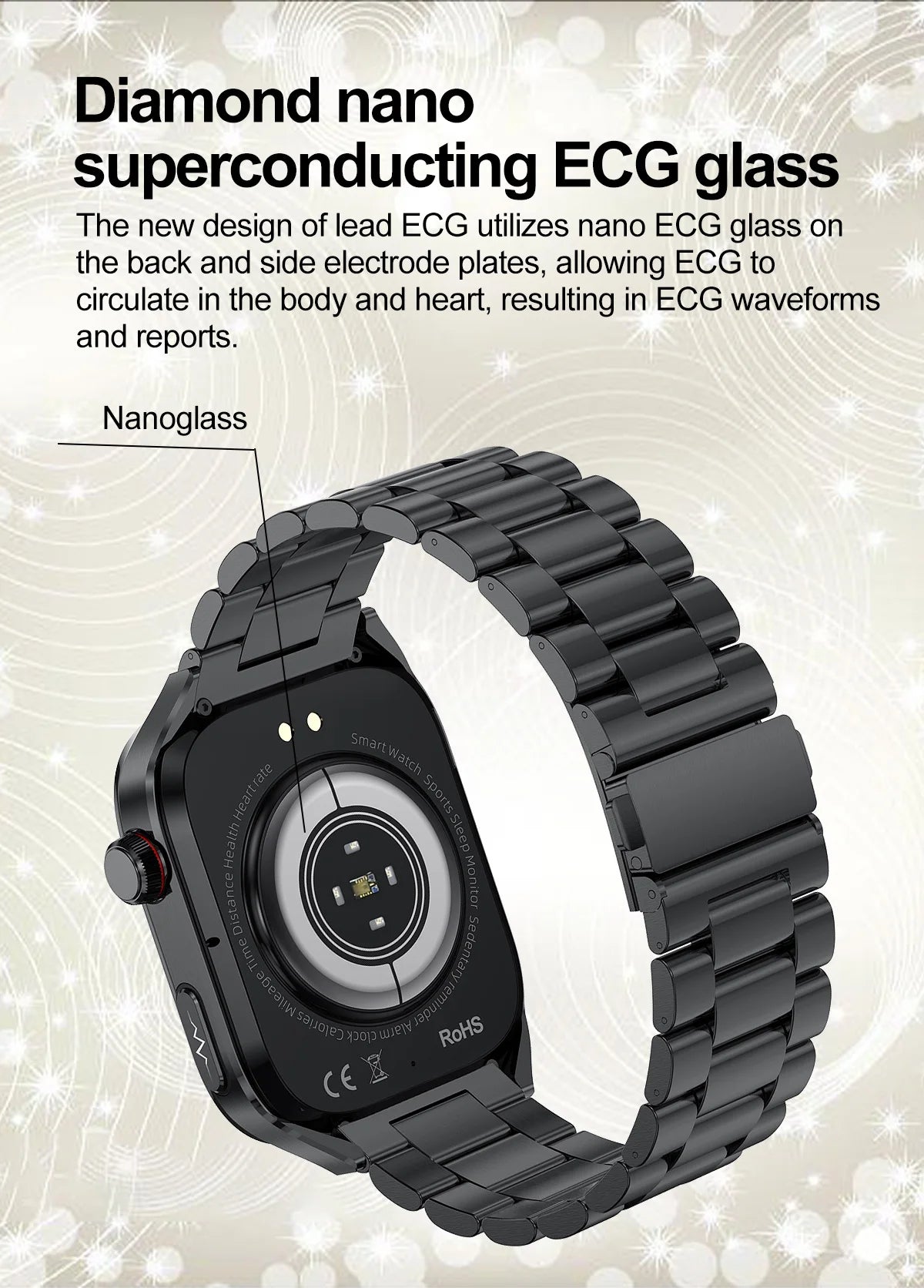 I YAN micro physical examination smartwatch for men displaying a sleek black design with health monitoring features and Bluetooth calling.