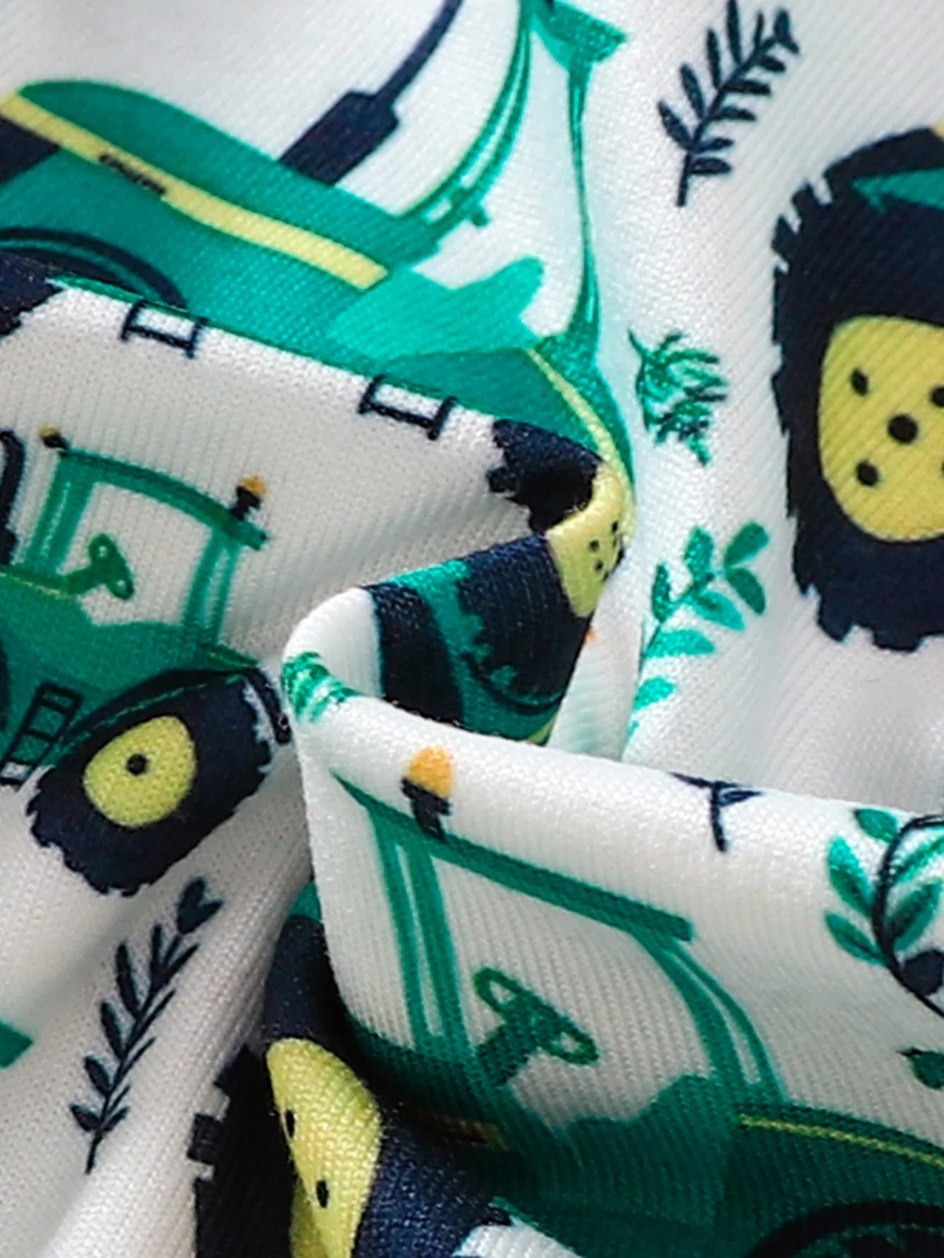 2026 Spring Autumn Baby boy Romper 0-3Years: White Green Long Sleeve Cartoon Print Cotton Zipper Onesie Easy Wear Home Sleeping