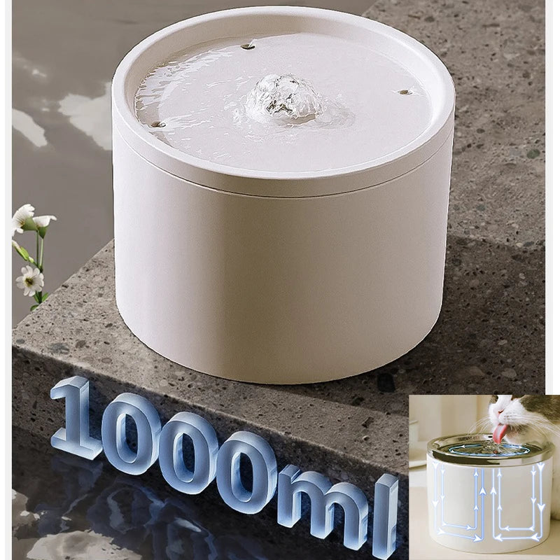1L Ceramic Pet Cat Automatic Water Fountain Filter Dispenser For Dog Flowing Silent Circulation Filtration Pet Water Feeder