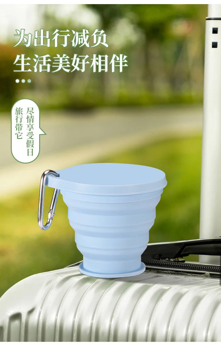 Portable Silicone Folding Cup with Hanging Hole Collapsible Outdoor Water Cup for Camping Hiking Travel