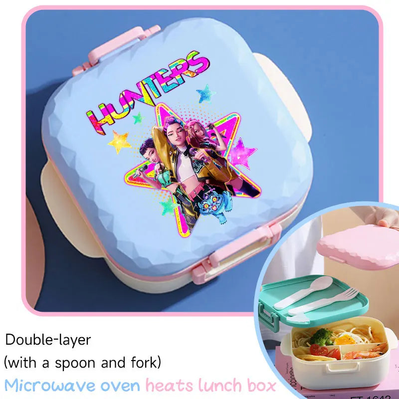 I YAN 800ml BPA-free lunch box with spoon and fork, microwave-safe, portable for students and office workers, featuring KPop design.