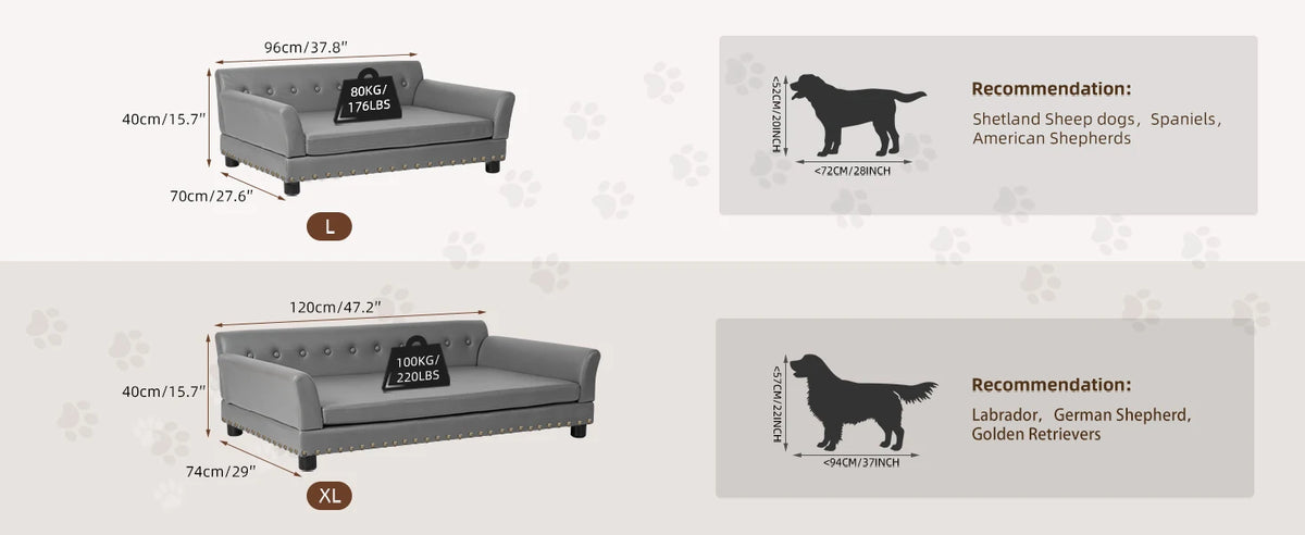 Durable I YAN BINGOPAW rectangle dog bed for medium and large dogs, elevated modern sofa-style pet cushion with soft fabric.