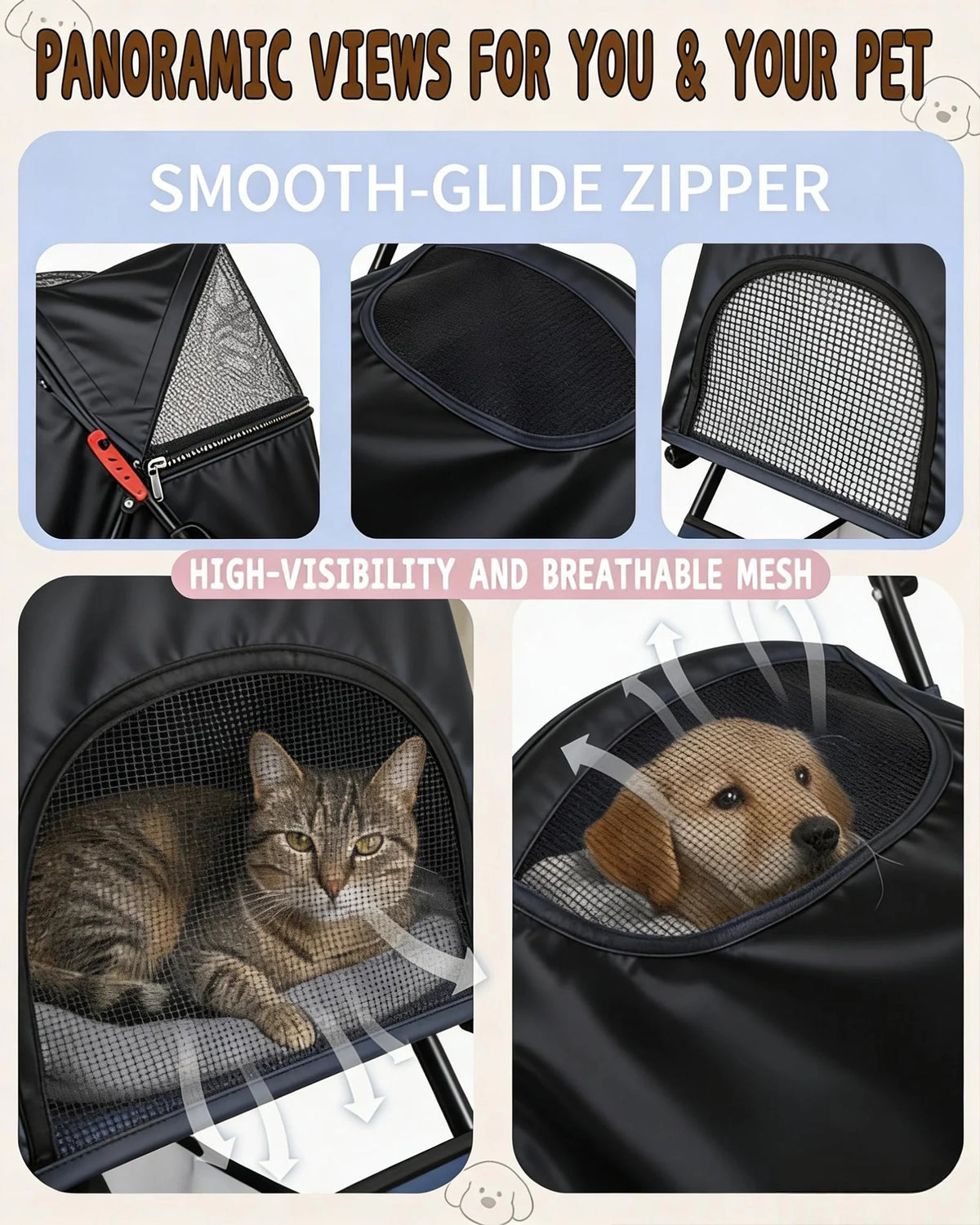 Lightweight I YAN pet stroller for small dogs and cats, foldable 4-wheel design with storage basket for portable travel comfort.