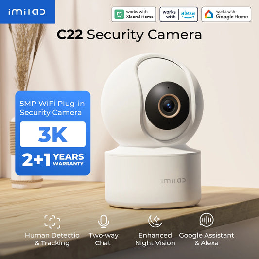 IMILAB C22 3K IP indoor camera with color night vision, 2-way audio, Wi-Fi6, pet and nursery monitoring in white.