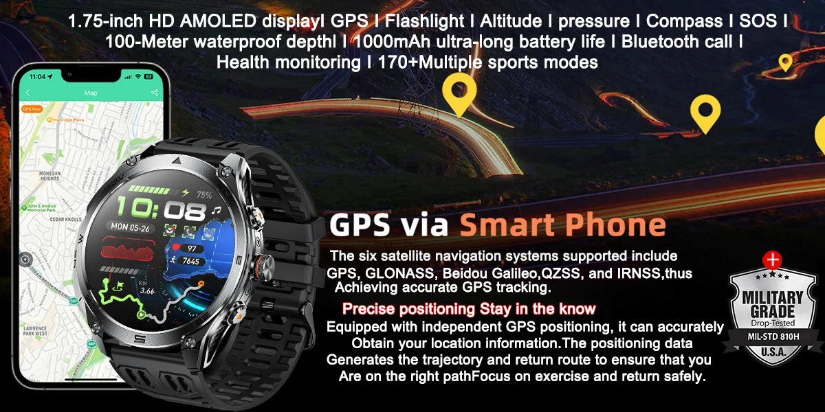 2025 NEW T-REX3 Built-in Dual-band GPS Sports Smart Watches 1000 mAh Battery Compass Outdoor RIDE Run 10ATM Waterproof Bracelet