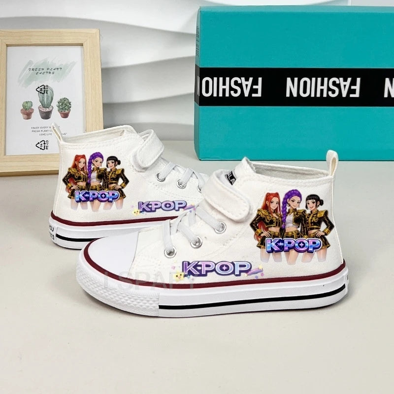 KPop Demon Hunter Canvas Shoes Student Casual Children Slip on Flat Board Shoes Kids Soft Bottom Non Slip Breathable Sneakers