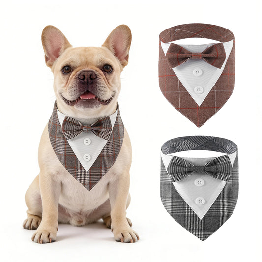 I YAN Sucado pet bandana featuring a triangle scarf design with a bow tie, perfect for weddings and parties on a dog collar