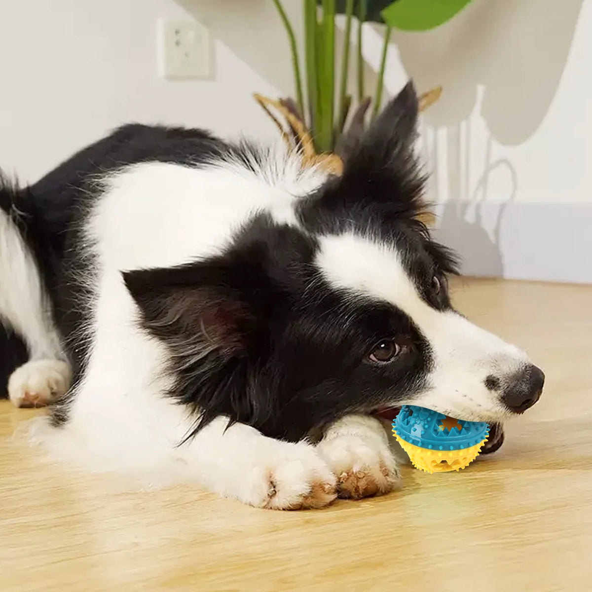 I YAN dog chew toy with leaking food balls, grinding teeth, sound features, and interactive design for pet training and cleaning.