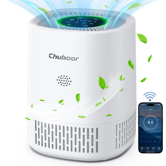 I YAN Chuboor air purifier for bedroom and office with sponge filters, removing smoke, dust, pet dander, and odors.