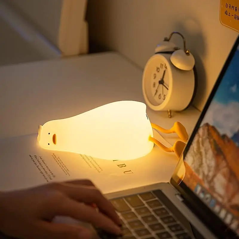 Cute Flat Duck Night Light Silicone Nursery Sleeping Lamp USB Rechargeable Touch Switch Control Led for Child Girlfriend Gift
