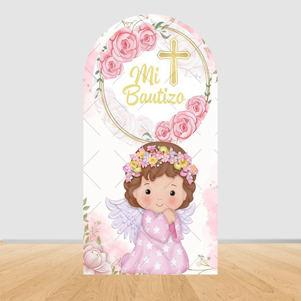 First Communion Arch Backdrop Cover Flowers God Bless Holy Cross Dove Girl Boy Baptism Baby Shower Decor Arched Background Props