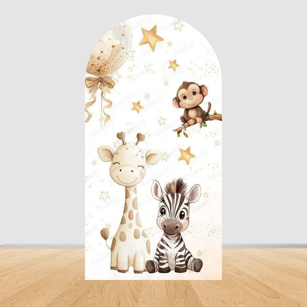 Jungle Animals Party Wild One Baby Shower Arch Cover Backdrop for Boy Birthday Cartoon Animal Truck Background Wall Decoration