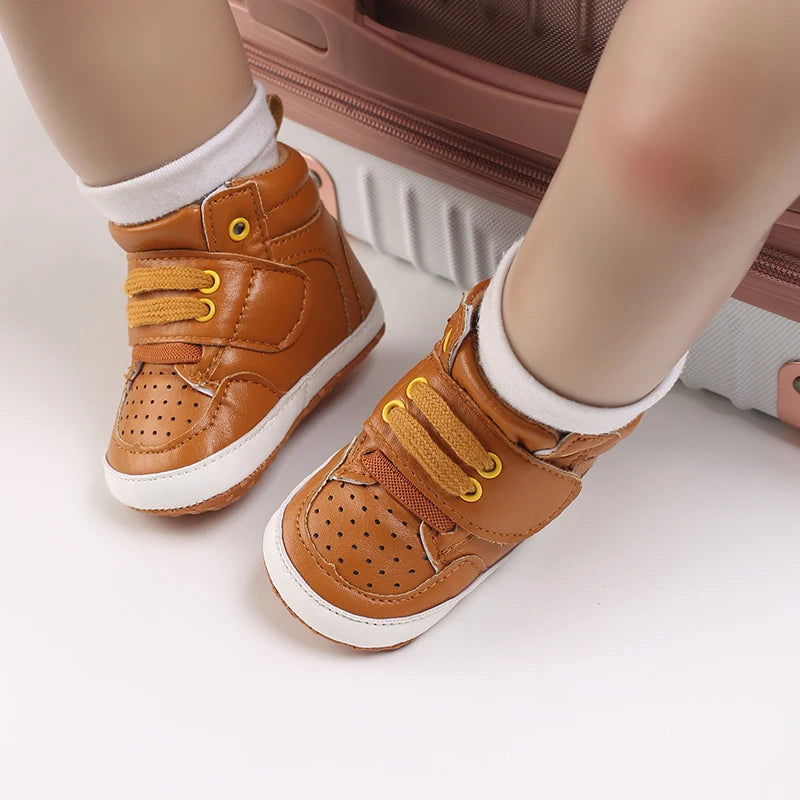Newborn Baby Fashion Sneakers Shoes Boys Girls Solid Lace Up High Shoes Toddlers Breathable Non Slip First Walkers 0-18 Months