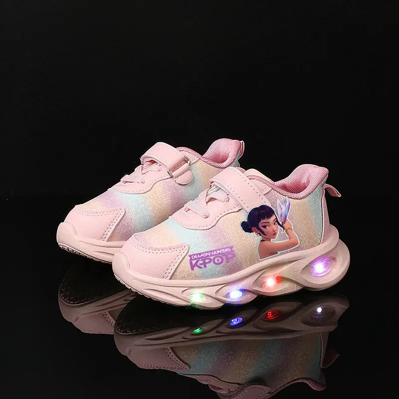 Kpop Demon Hunter Kids LED Light Casual Shoes Boys Cute Cartoon Glowing Sneakers Children Soft Bottom Anti Slip Sports Shoes
