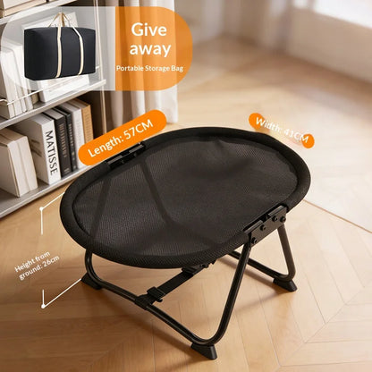 Elevated folding pet cot bed by I YAN with breathable mesh for cats and small dogs, providing a cooling, comfortable resting spot.