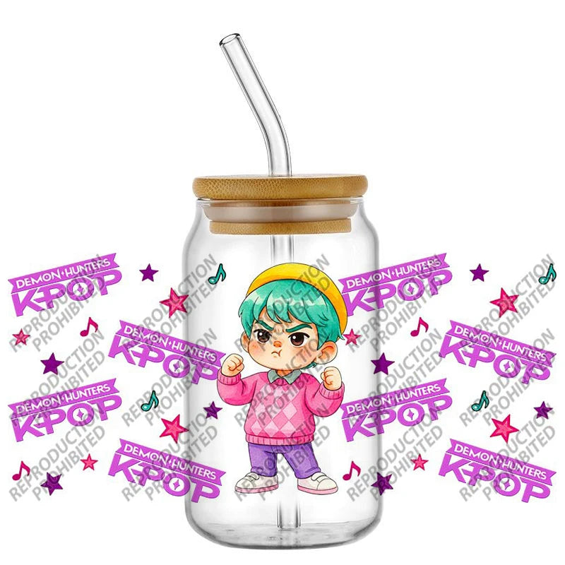 Popular K-POP cartoon Hunter design easy peel waterproof DIY Decals 3D uvdtf tumbler transfers stickers 16oz uv dtf cup wrap